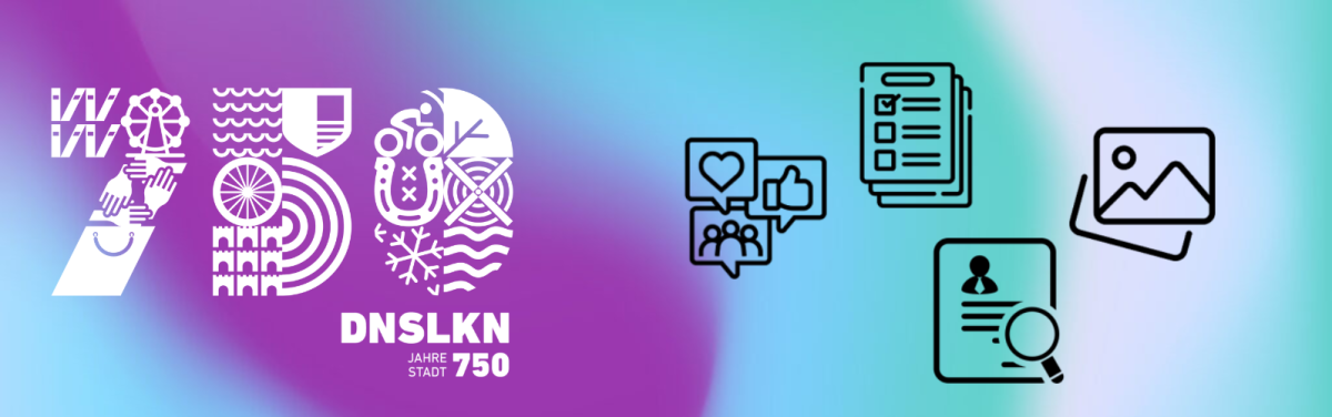 Stadtjubiläum Logo 750 Jahre Stadt mit verschiedenen Symbolen Stadtjubiläum Logo 750 Jahre Stadt mit verschiedenen Symbolen