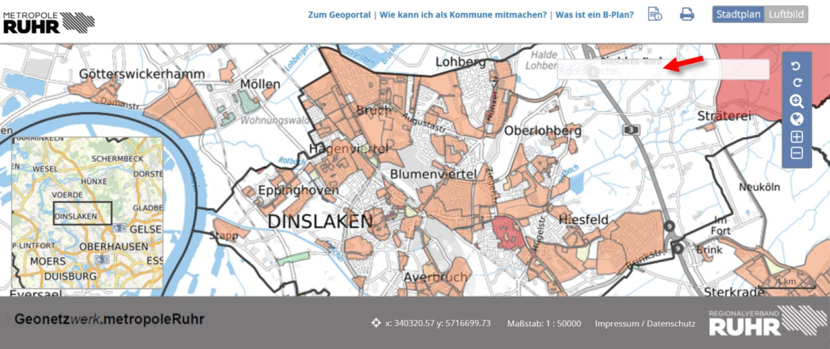 rvr-bild-1.jpg Screenshot der Übersichtskarte mit den Dinslakener Bebauungsplänen