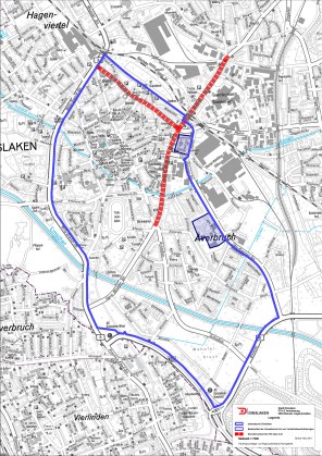 Abgrenzung der Umweltzone und Strecken mit Lkw-Fahrvervbot