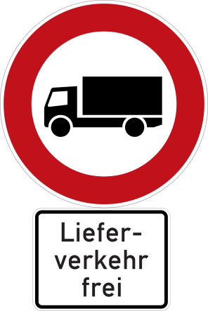 VZ 253 + ZZ 1026-35 Verkehrszeichen "Lkw-Verbot" mit Zusatzzeichen "Lieferverkehr frei"