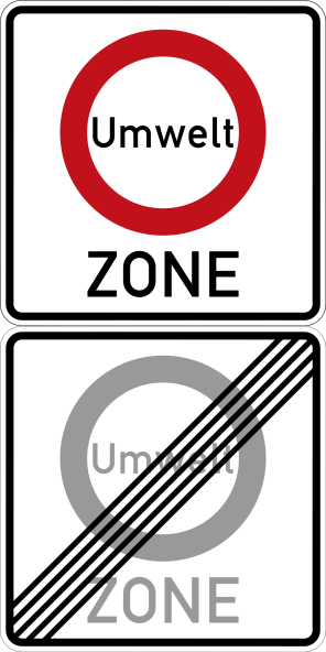 VZ 270.1 + VZ 270.2 Verkehrzeichen "Anfang Umweltzone" und "Ende Umweltzone"