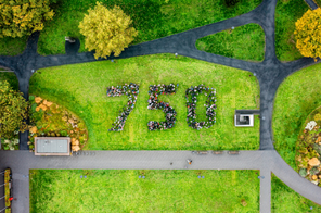 Menschen bilden eine 750, Bild von oben
