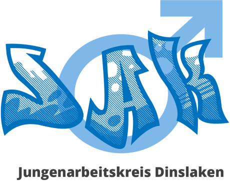 Logo des Jungenarbeitskreises: JAK in blau mit Genderzeichen Männer