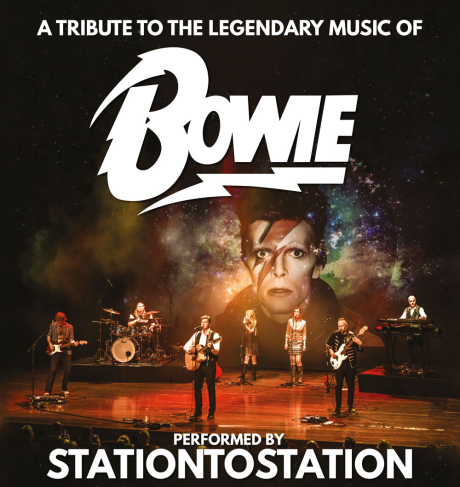 Plakat Station to Station mit Bild von David Bowie im Hintergrund Plakat Station to Station mit Bild von David Bowie im Hintergrund