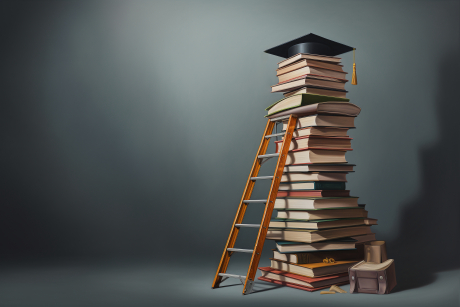 Motiv von einem Bücherstapel mit einer Leiter Motiv von einem Bücherstapel mit einer Leiter