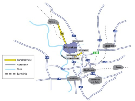 skizzierter Lageplan von Dinslaken